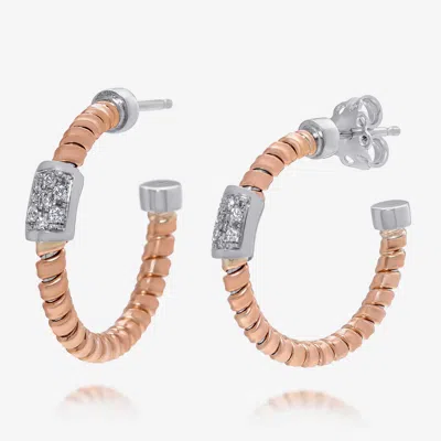 Tessitore Tubogas 18k Rose Gold, Diamond Hoop Earrings Ot 829r In Silver