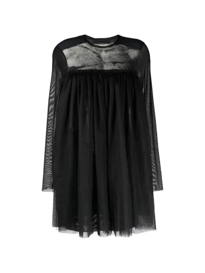 Tessitura Ancient Tulle-overlay Mini Dress In Black