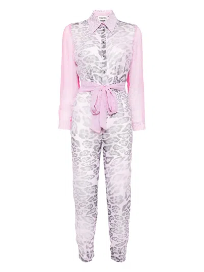 Tessitura Body Couture Leopard Jumpsuit In Pink