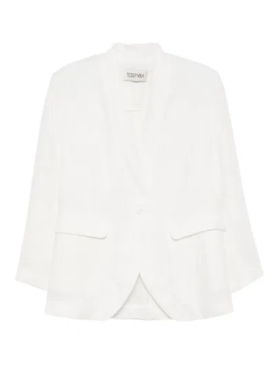 Tessitura Body Couture Linen Blazer In White