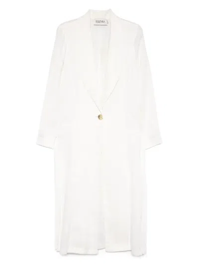 Tessitura Body Couture Linen Coat In White