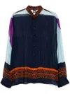 Tessitura Body Couture Printed Mandarin Collar Shirt In Blue