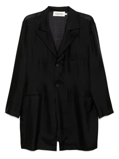 Tessitura Body Couture Sculpture-print Silk Coat In Black