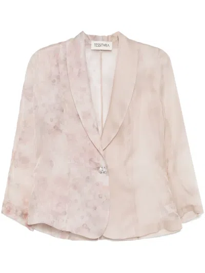 Tessitura Body Couture Silk Blazer In Neutrals