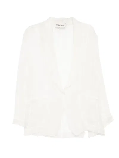 Tessitura Body Couture Silk Blazer In White