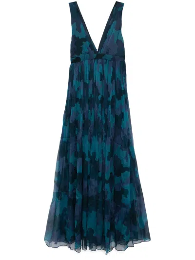 Tessitura Body Couture Silk Dress In Blue