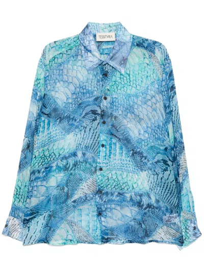 Tessitura Body Couture Silk Shirt In Blue