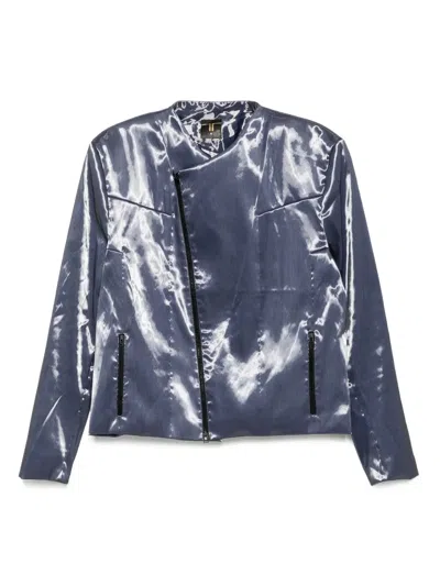 Tessitura Body Couture Zipped Biker Jacket In Blue