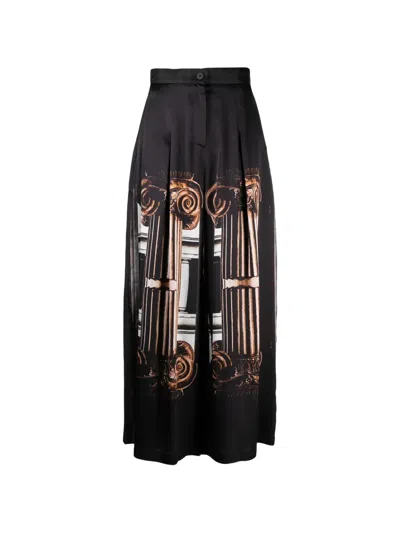 Tessitura Column-print Wide-leg Trousers In Black
