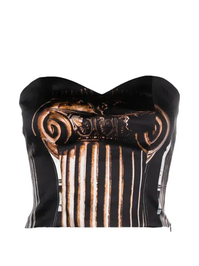 Tessitura Digitally Printed Sweetheart-neck Top In Black