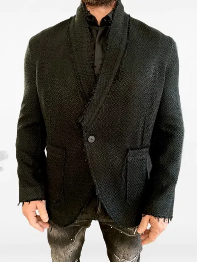 Tessitura Frayed-edge Knitted Blazer In Black