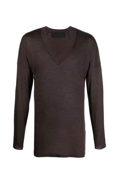 Tessitura Long Sleeve Brown V-neck