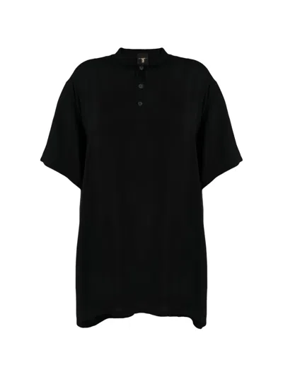 Tessitura Mandarin-collar Boxy-fit Polo Shirt In Black