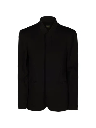 Tessitura Mandarin-collar Hidden-button Blazer In Black