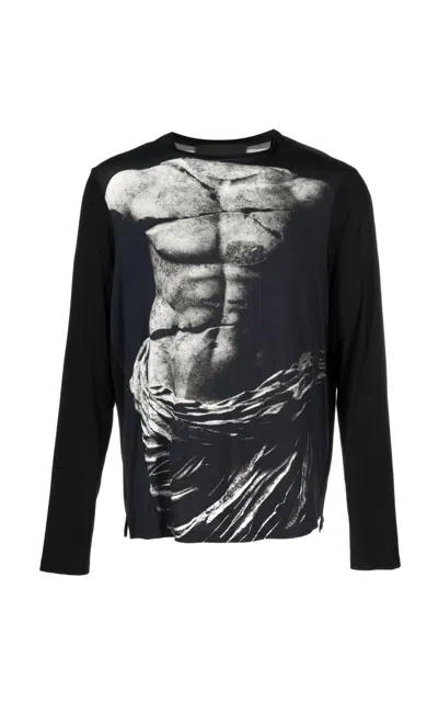 Tessitura Men's Black Ancient Print Micromodal Casual Blouse