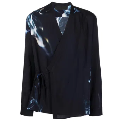 Tessitura Men's Black / Blue Printed Kimono Shirt In Multi