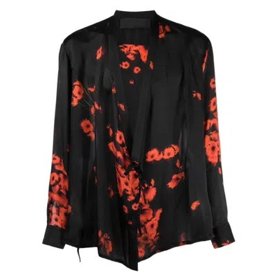 Tessitura Men's Black / Red Silk Printed Kimono Shirt In Multi