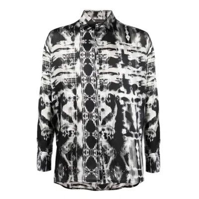 Tessitura Men's Black / White Monochrome Print Silk Shirt