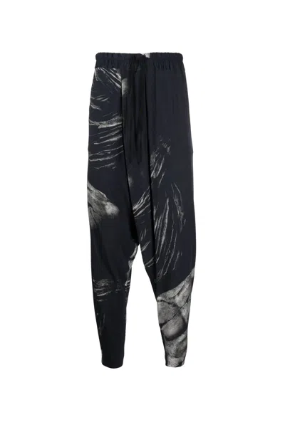Tessitura Men's Black / White Printed Folds Trousers In Multi