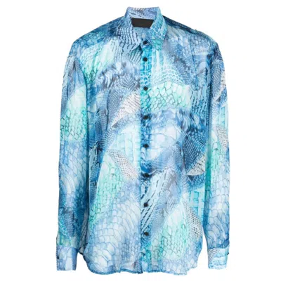 Tessitura Men's Blue / Black Printed Silk Chiffon Shirt In Multi