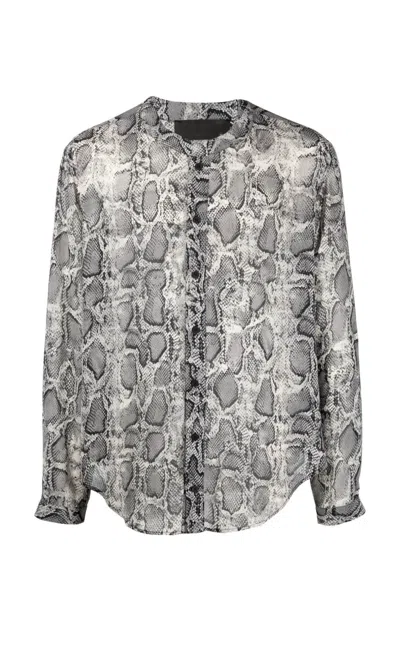 Tessitura Men's Grey / White Snake Mandarin Shirt In Multi