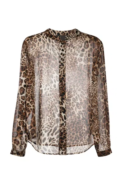 Tessitura Men's Leopard Mandarin Shirt In Orange