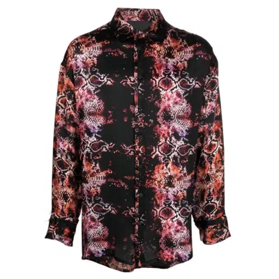 Tessitura Men's Pink / Black Digital Snake Print Silk Shirt In Multi