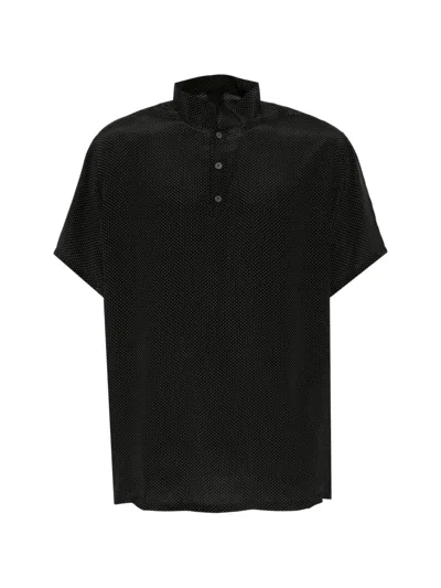 Tessitura Polka-dot Silk Polo-shirt In Black