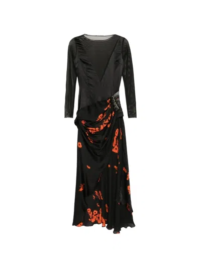 Tessitura Poppies-print Draped Maxi Dress In Black
