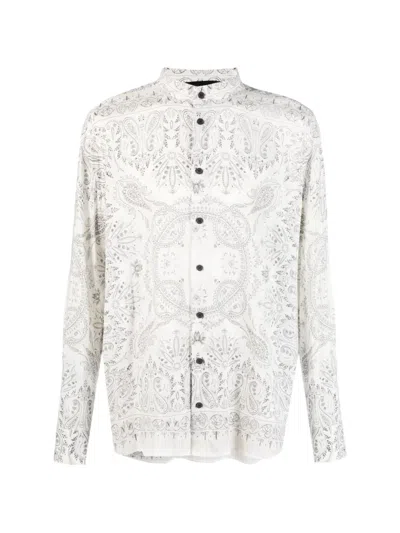 Tessitura Printed Mandarin-collar Shirt In White