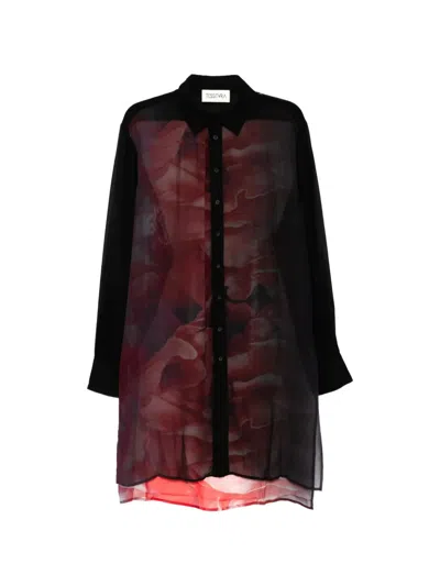Tessitura Rose-print Semi-sheer Shirt In Black