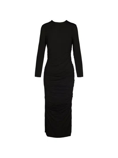 Tessitura Ruched Long-sleeve Midi Dress In Black