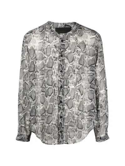 Tessitura Snake-print Mandarin-collar Shirt In Gray