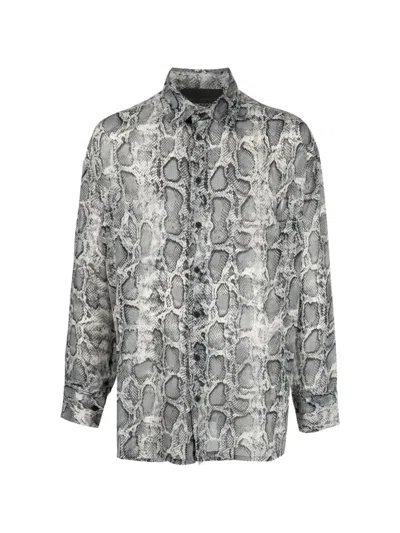 Tessitura Snake-print Oversized Shirt In Gray