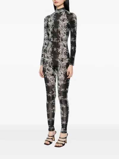 Tessitura Snakeskin-print Long-sleeve Jumpsuit In Black