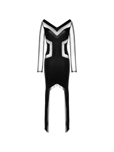 Tessitura Symmetrical-panel Long-sleeve Dress In Black