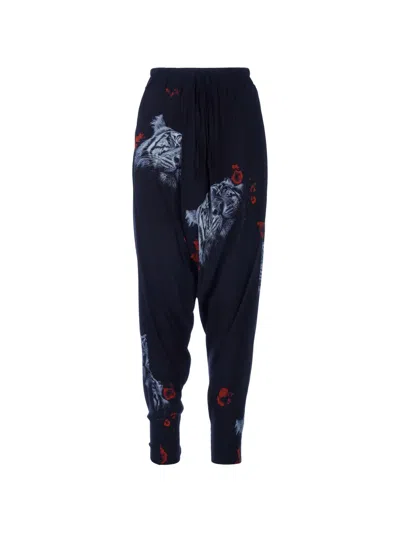 Tessitura Tiger-print Drop-crotch Tapered Trousers In Blue