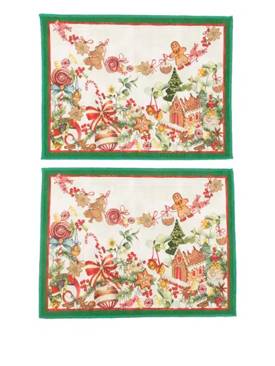 Tessitura Toscana Telerie Marzapepe Mymat Gingerbread-floral Tableware (pack Of Two) In Multi