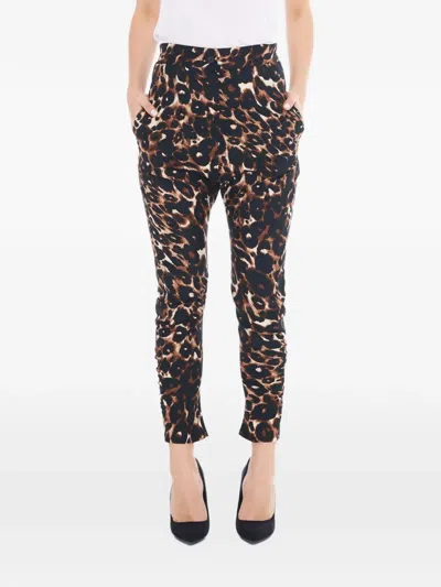 Tessitura Twisted Leopard-print Tapered Trousers In Brown