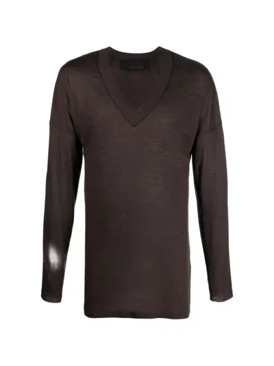 Tessitura V-neck Long-sleeve T-shirt In Brown