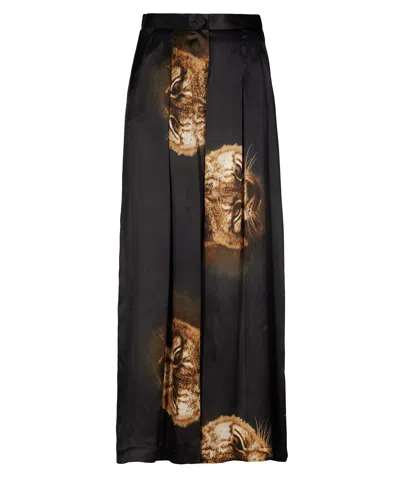 Tessitura Women's Black / Brown Animal Print Large Trousers In Multi