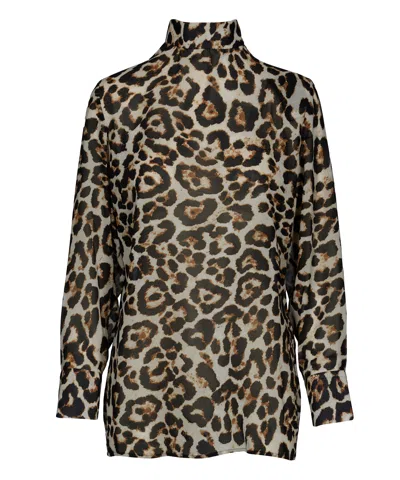 Tessitura Women's Black / Brown Back Leopard Shirt In Multi