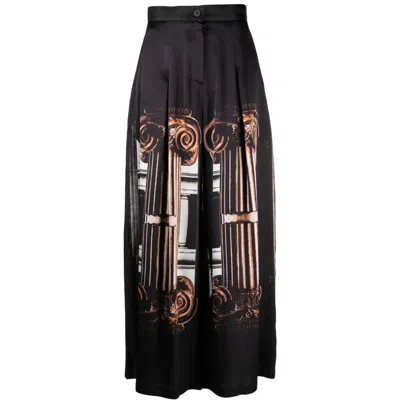 Tessitura Women's Black / Gold Printed Silk Wide Trousers