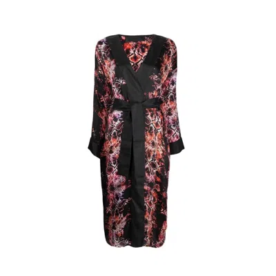 Tessitura Women's Black / Pink / Purple Digital Snake Print Kimono In Multi