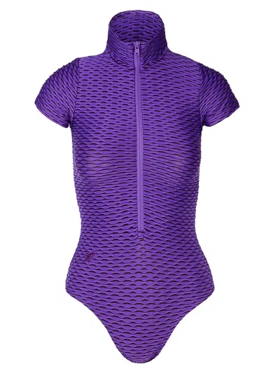 Tessitura Women's Black / Purple Patterned Bodysuit Purple In Multi