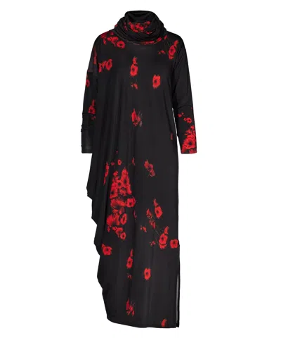 Tessitura Women's Black / Red Poppies Long Dress In Multi
