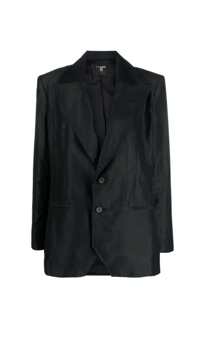 Tessitura Women's Black Silk Oversized Blazer