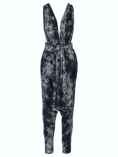 Tessitura Women's Black / White / Grey Printed Multiway Jumpsuit