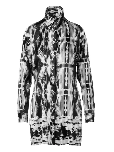 Tessitura Women's Black / White Monochrome Faces Shirt Dress In Multi