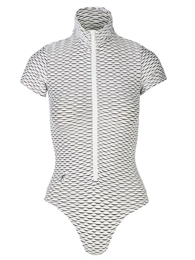 Tessitura Women's Black / White Patterned Bodysuit White In Multi
